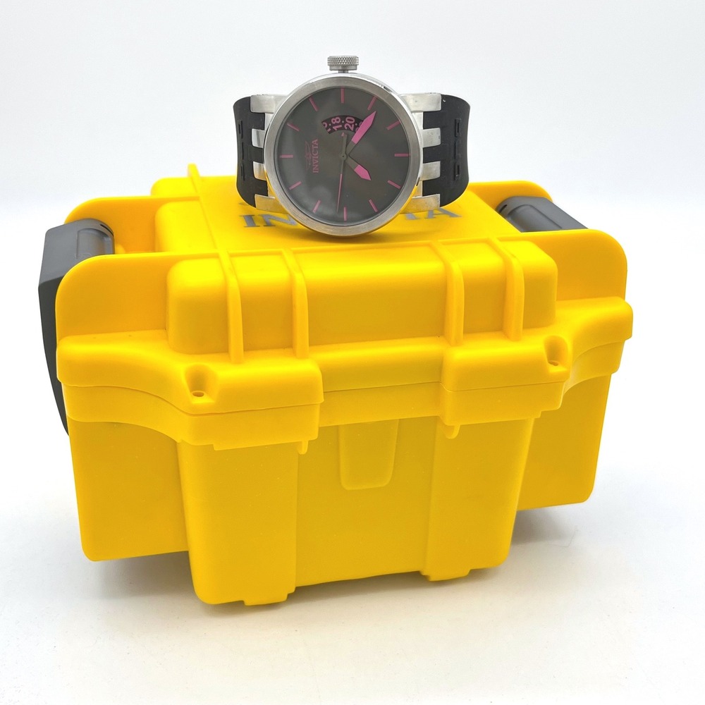 Invicta DNA Urban‎ 10408 Mens Watch Grey Dial Pink Accents Black Silicone Strap